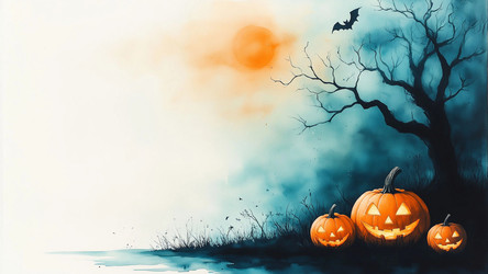 Blue and Orange Halloween Poster with Copy Space – Minimalist Spooky Design for Social Media, Flyer or Party Invitation - Kulkann75