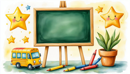 Kids Poster with Chalkboard, Pencils and Toys – Playful School and Kindergarten Illustration for Classroom Decor, Educational Print or Children's Room Art - Kulkann75