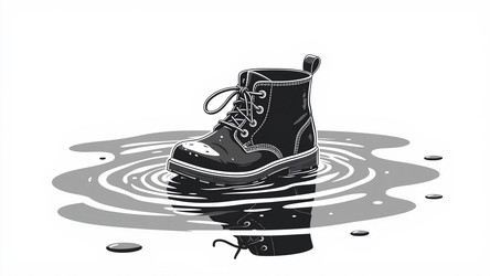 Lonely Child Boot in Puddle – Moody Monochrome Poster for Melancholic Art, Storytelling or Emotional Illustration Content - Kulkann75