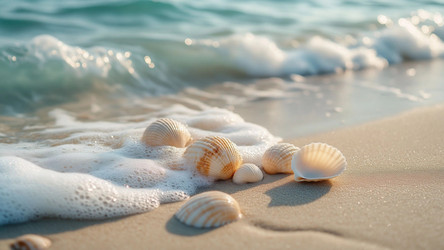 Pale Turquoise and Beige Seashells on Foamy Shore – Dreamy Coastal Palette for Beach Wall Art or Summer Print - Kulkann75