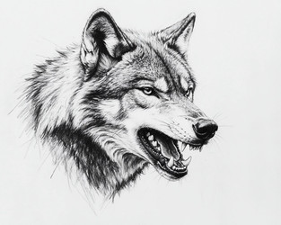 Detailed Pencil Sketch of a Wolf – Intense Hand Drawn Animal Portrait for Poster, Tattoo or Wildlife Art Print - Kulkann75