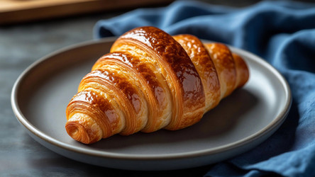 Golden Croissant on Plate – Cozy Breakfast Pastry for Cafe Menu, Food Blog or Morning Lifestyle Print - Kulkann75