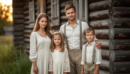 Семейная фотосессия в деревенском стиле, родители с детьми в винтажном, фермерском или ностальгическом стиле - Kulkann75