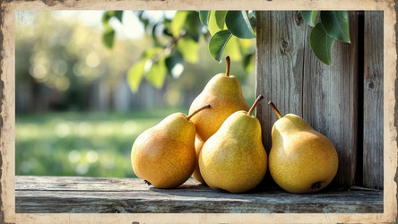 Ripe Pears on Old Weathered Wooden Table – Rustic Still Life for Farmhouse Kitchen Print or Organic Label Design - Kulkann75