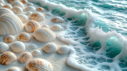 Pale Turquoise and Beige Seashells on Foamy Shore – Dreamy Coastal Palette for Beach Wall Art or Summer Print - Kulkann75