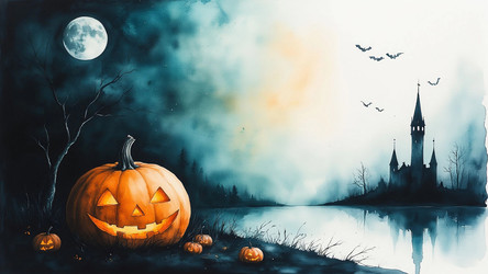 Blue and Orange Halloween Poster with Copy Space – Minimalist Spooky Design for Social Media, Flyer or Party Invitation - Kulkann75