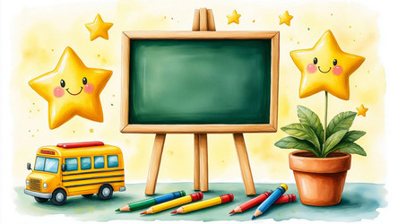 Kids Poster with Chalkboard, Pencils and Toys – Playful School and Kindergarten Illustration for Classroom Decor, Educational Print or Children's Room Art - Kulkann75