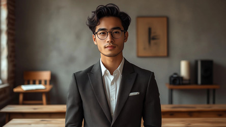 Serious Young Asian Male Sitting at Desk – University Student for Learning, Tutoring, or Back to School Campaign - Kulkann75