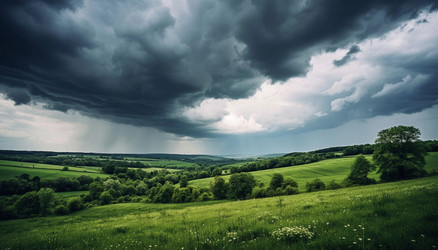 Green Hill Field Before Summer Thunderstorm – Moody Dramatic Landscape for Nature Wall Art or Editorial Background - Kulkann75