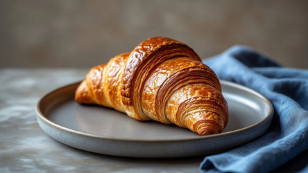 Golden Croissant on Plate – Cozy Breakfast Pastry for Cafe Menu, Food Blog or Morning Lifestyle Print - Kulkann75