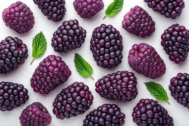 Вкусные ягоды марионберри, уложенные на веточку со свежими листьями мяты (генеративный ИИ) - RomanZ