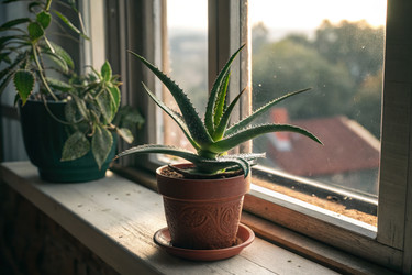 Яркий солнечный свет, освещающий алоэ вера (семейство Xanthorrhoeaceae), генеративный ИИ - RomanZ