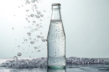 Освежающая газированная вода в прозрачном стакане с пузырьками. Генеративный ИИ - RomanZ