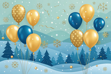 Отпразднуйте с золотыми и синими воздушными шарами в зимней сказке с помощью генеративного ИИ - RomanZ