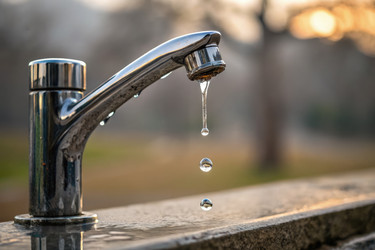 Водопровод с одной-единственной каплей в безмятежной обстановке на открытом воздухе. Генеративный искусственный интеллект - RomanZ