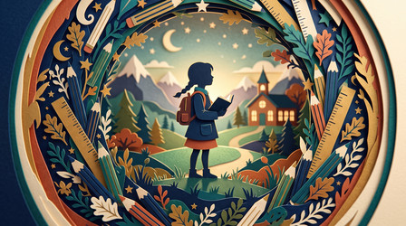 Девочка, вырезанная из бумаги, читает книгу ночью - artshock