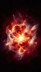 Потрясающий снимок крупным планом мощного, огненно-красного взрыва сверхновой с яркими ударными волнами и выброшенным веществом, созданный с помощью искусственного интеллекта - yuyu