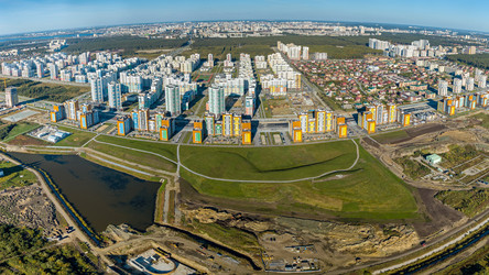 Панорама нового района Екатеринбурга. Вид на центр города. Академический квартал. Россия. Аэрофотосъемка - NikitaMaykov