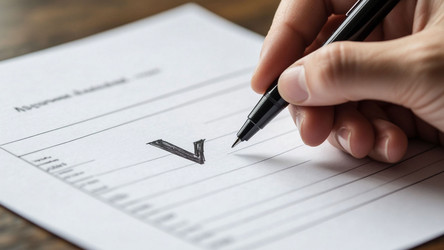 Hand Marking a Checkmark on Voting Ballot with Pen – Election Concept, Democracy Action or Referendum Participation Visuals - Kulkann75