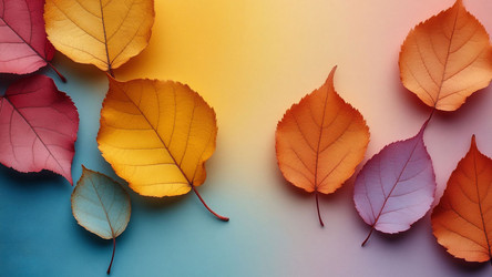 Autumn Blue Background with Orange and Red Leaves – Seasonal Copy Space for Fall Greeting Cards, Thanksgiving Design or Nature-Inspired Branding - Kulkann75