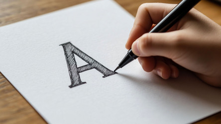 Hand Writing Letter "A" in Open Notebook – Learning and Education Concept for School, Handwriting Practice or Alphabet Content - Kulkann75