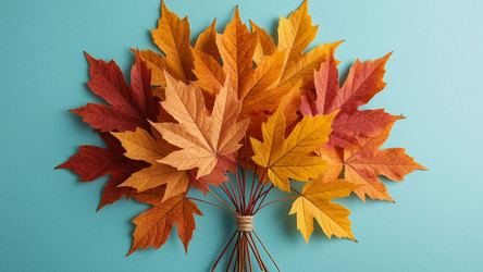 Yellow Maple Leaves on Blue Background – Bright Autumn Foliage for Seasonal Wall Art, Greeting Cards or Fall-Themed Marketing Materials - Kulkann75