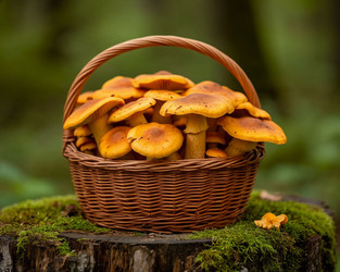 Basket of Orange Saffron Milk Cap Mushrooms in Forest – Foraged Wild Fungi for Autumn Harvest - Kulkann75