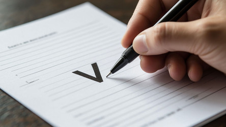 Hand Marking a Checkmark on Voting Ballot with Pen – Election Concept, Democracy Action or Referendum Participation Visuals - Kulkann75