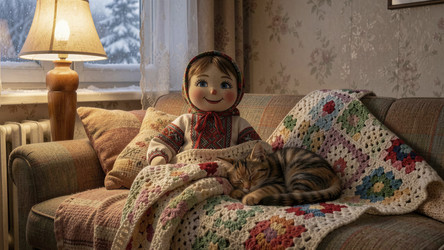Уютный сон на диване с маленьким другом - Vvicca