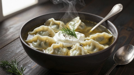 Сытный суп с клецками, йогуртом и укропом - Vvicca
