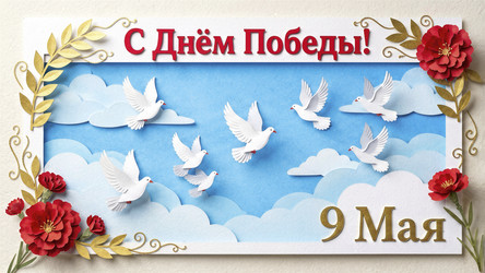 Поздравление с Днем Победы с голубями и цветами - Vvicca