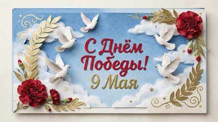Открытка ко Дню Победы с голубями и гвоздиками - Vvicca