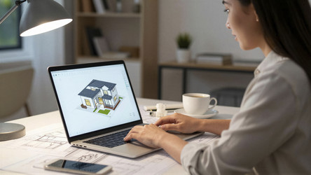 Архитектор работает над 3D-проектом дома на ноутбуке - Vvicca