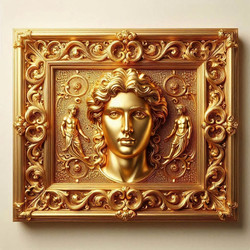 Ultra-luxurious golden frame with solid polished gold surface and repoussé pattern, Ai generated image - yuyu