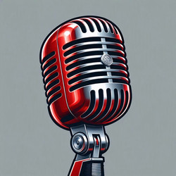 Яркая векторная графическая иллюстрация винтажного красного микрофона в стиле ретро, изображение, сгенерированное искусственным интеллектом - yuyu