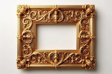 Ultra-luxurious golden frame with solid polished gold surface and repoussé pattern, Ai generated image - yuyu
