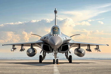 Самолет Dassault Rafale на взлетно-посадочной полосе на фоне чистого неба (генеративный ИИ) - RomanZ