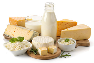 Разнообразные молочные продукты, представленные на деревянной доске (генеративный ИИ) - RomanZ