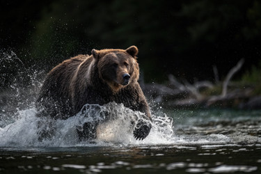Величественный медведь поднимается из воды, создавая впечатляющий всплеск - RomanZ
