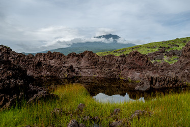 Лавовое плато Янкито с видом на вулкан Богдан Хмельницкий. о. Итуруп. The Yankito plateau with a view of the Bogdan Khmelnitsky volcano. Iturup Island. (Сахалин. Sakhalin. (marka) - marka
