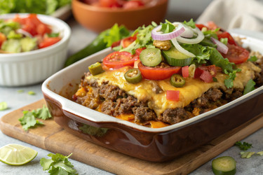 Вкусная низкоуглеводная запеканка с чизбургером и свежими начинками (генеративный ИИ) - RomanZ