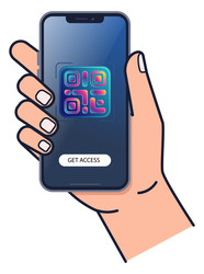 Рука держит телефон, на экране которого светится QR-код - artshock