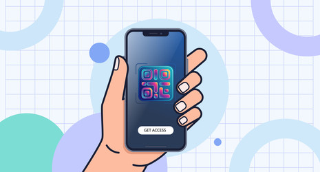 Рука держит телефон со значком сканера QR-кода - artshock