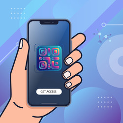 Рука держит телефон со значком сканера QR-кода - artshock