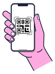 Рука держит смартфон с иконкой сканера QR-кода - artshock