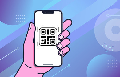 Рука держит телефон со значком сканера QR-кода - artshock