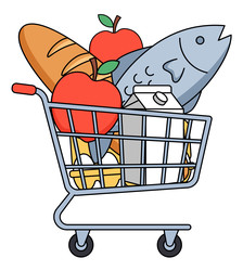 Тележка для покупок, полная свежих продуктов - artshock
