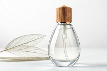 Стеклянная бутылка каплевидной формы с деревянной крышкой в ярком свете (генеративный ИИ) - RomanZ