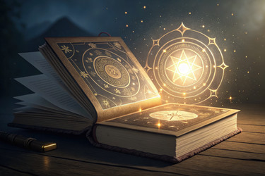 Мистическая книга раскрывает светящийся портал древних знаний. Генеративный искусственный интеллект - RomanZ