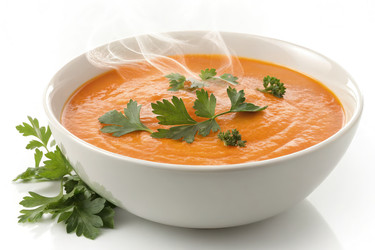 Вкусный апельсиновый суп, украшенный свежими листьями петрушки. Генеративный ИИ - RomanZ
